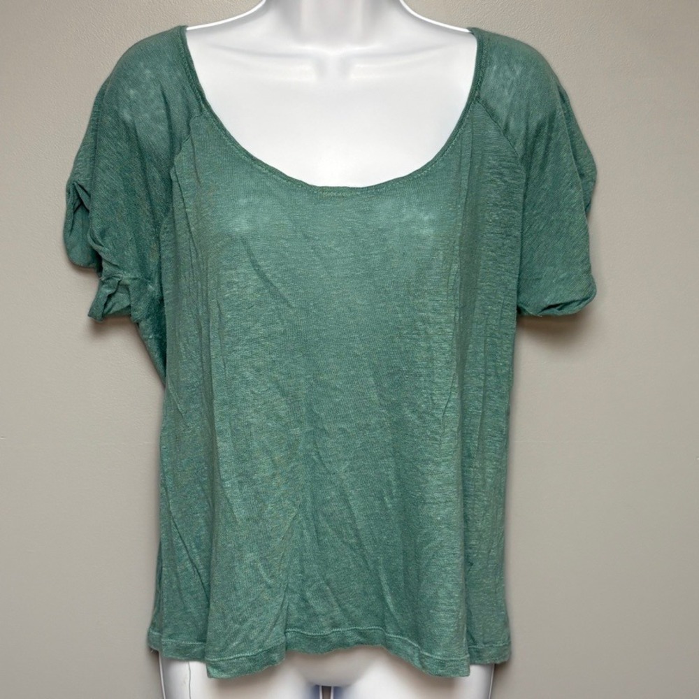 XXI 100% Linen Teal Green Blue Y2K Scoop Neck Lightweight Beachy Tee Sz M